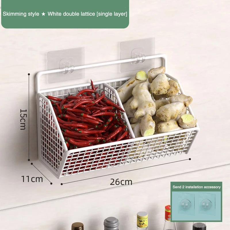Perforation-Free Kitchen Storage Basket , Wall Hanging Seasoning Rack, Cabinet Small Hanging Basket, Storage Rack