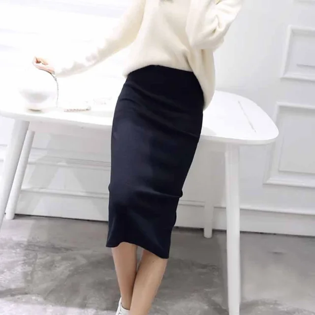 Letnie czarne spódnice damskie Seksowne eleganckie spódnice ołówkowe 2025 Slim Fit Kobiece spódnice z dzianiny wełnianej z długim pakietem Spódnica z rozcięciem w talii