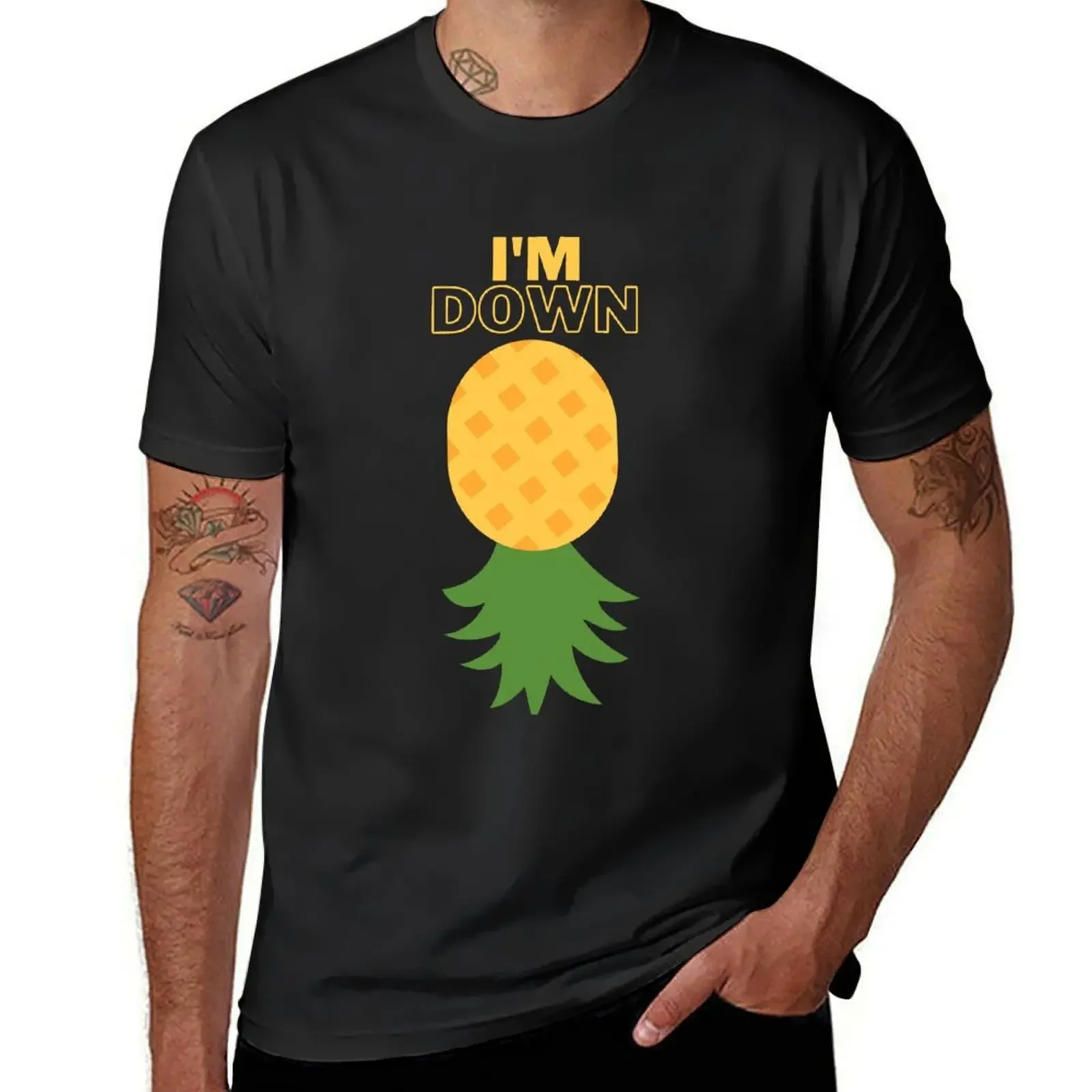 Yellow I'm Down- Upside down pineapple T-Shirt street wear oversized oversized t shirt summer top plain white t shirts men