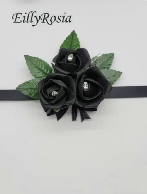 EillyRosia-broche de calavera con borlas de lentejuelas Jwelry, ramo de boda gótico negro para dama de honor, Boutonnieres, conjunto de ramillete