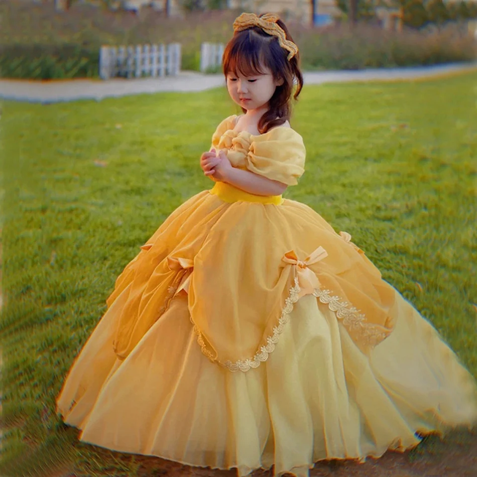 Belle Kostüm Mädchen Die Schöne und Das Biest Klassische Belle Prinzessin Cosplay Kostüm Kinder Karneval Party Kleidung Vestidos