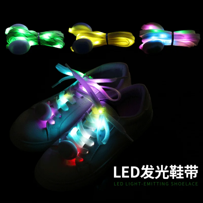 Cordones luminosos LED de siete colores, zapatos deportivos, cordones planos fluorescentes para correr de noche, espectáculo genial, Multicolor