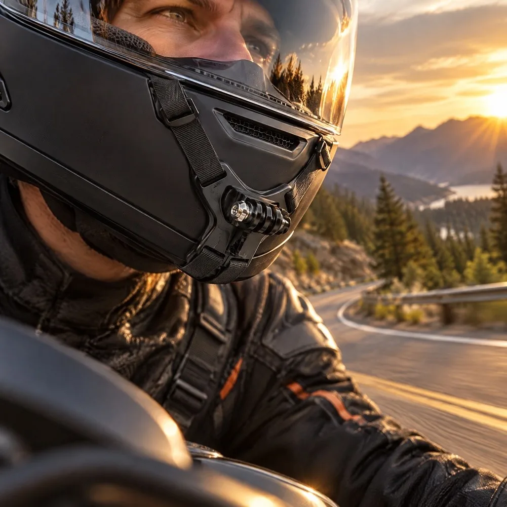 Adjustable Chin Mount for Sports Cameras Fits Most Helmets and Works with Action Cameras for Cycling Adventures