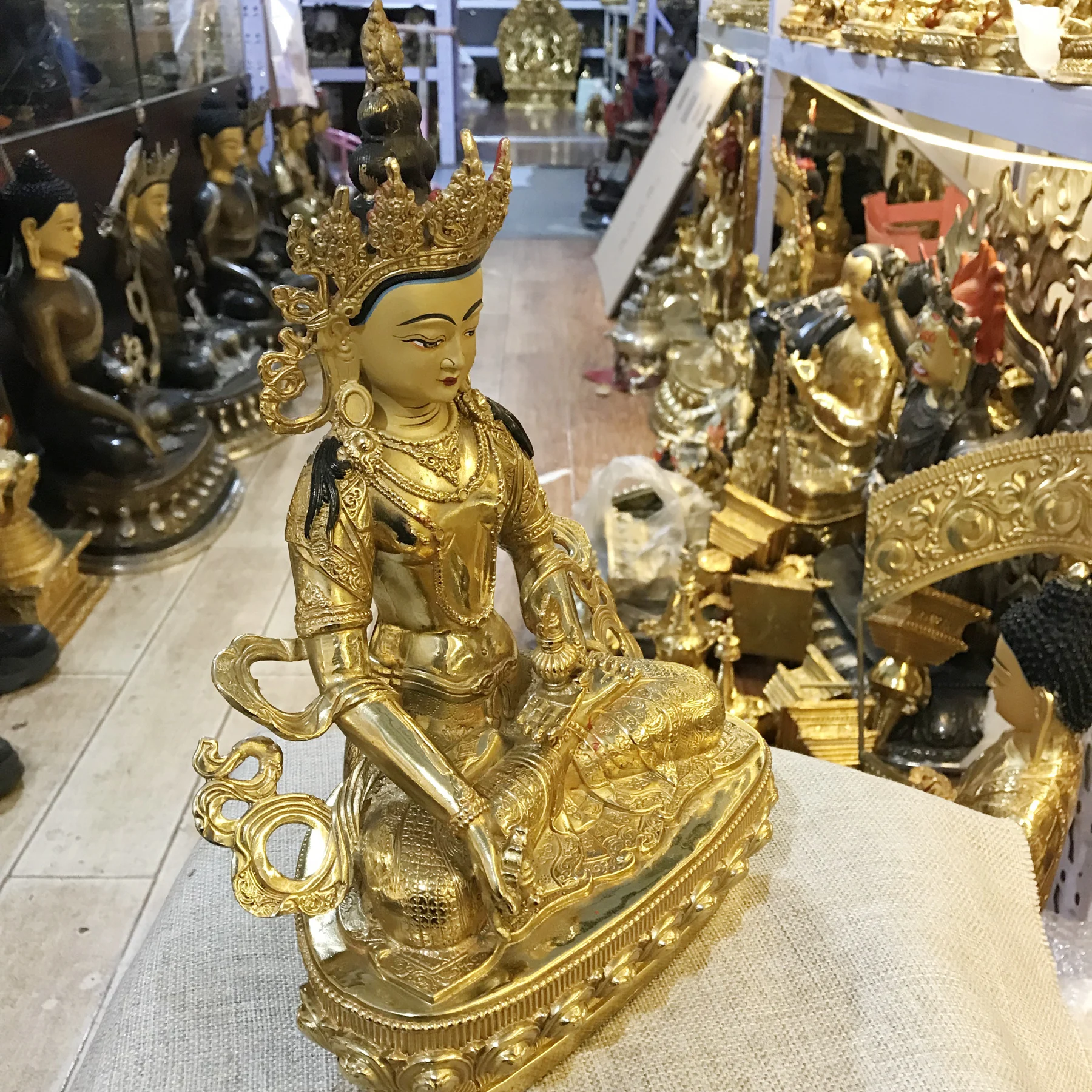 large Tibet Nepal Buddhism Copper gilding Dizang King ksitigarbha bodhisattva Buddha statue bless family health safety