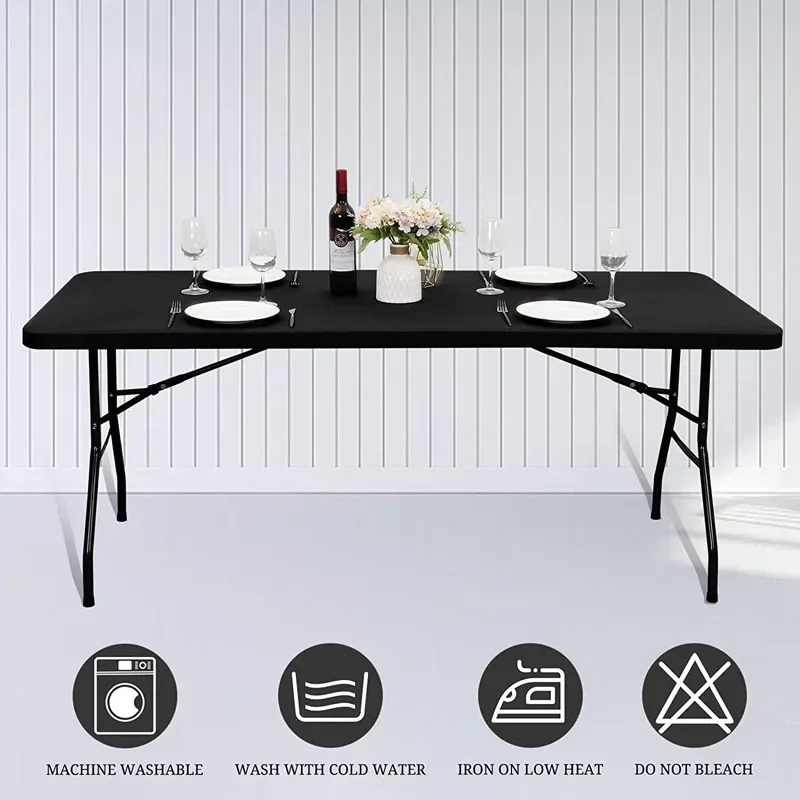 Spandex Picnic Table Cloth, Waterproof Polyester Elastic Fitted Tablecloths for 6/8 Foot Rectangle Tables, Washable Tablecloths