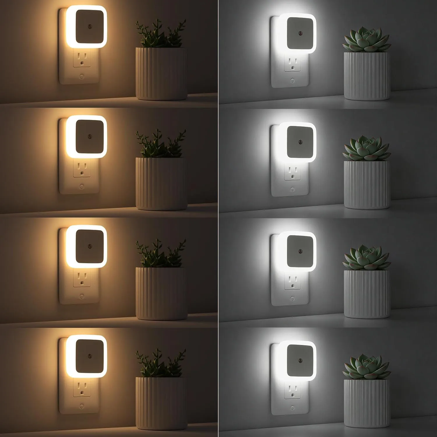 4pcs Square LED Night Light Intelligent Sensor Control Induction Energy-Saving Bedside Socket Lamp Hallway Toilet Home Lighting