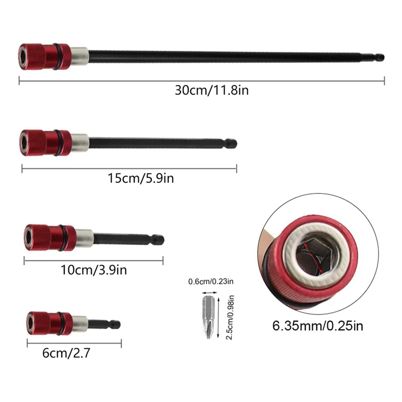 N99rdrill Extension Bit Holder 4Pcs,12 Inch Drill Screwdriver Bit Holder Bar Chuck Adapter Extender 1/4 Inch Hex Bit Holde