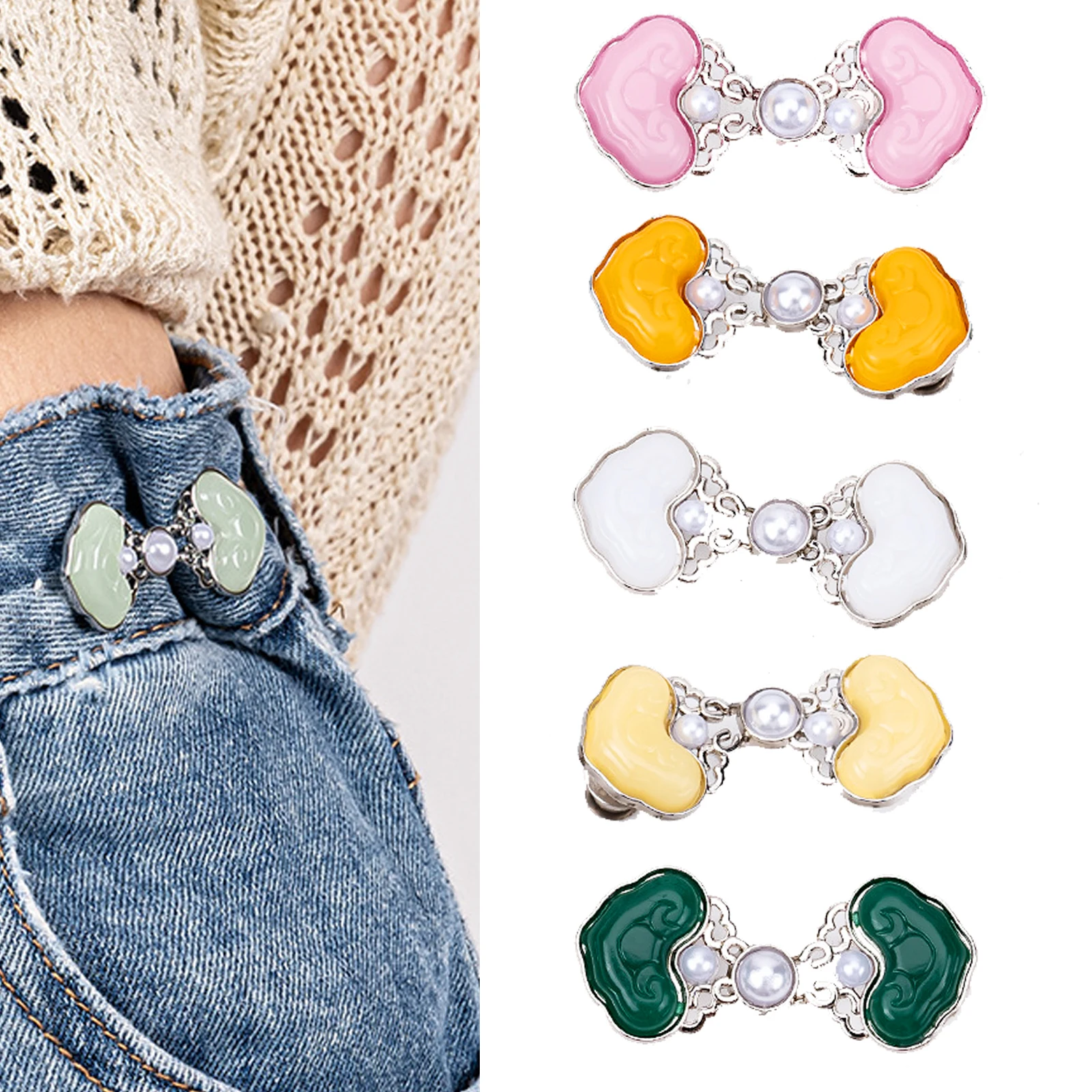 

2 комплекта пуговиц для затяжки талии брюк, регулируемые пряжки для затяжки пояса в китайском стиле без шитья, булавки