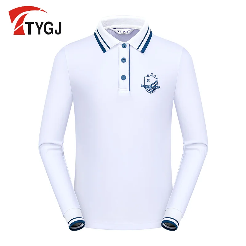 

TTYGJ New Golf Youth Autumn Long Sleeve T-shirt Sports Polo Shirt Casual Polo Neck Breathable Top White