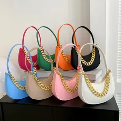 Fashion Women Felt Handbags Imitation Metal Chain Underarm Bag Retro Ladies Solid Color Shoulder Bag Trendy Casual Clutch Purse
