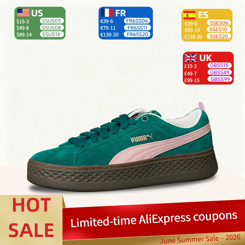 

Puma Smash Platform: Retro, Stylish, Versatile, Comfortable, and Soft Low-Top Sneakers for Women in Green and Pink 366488-20