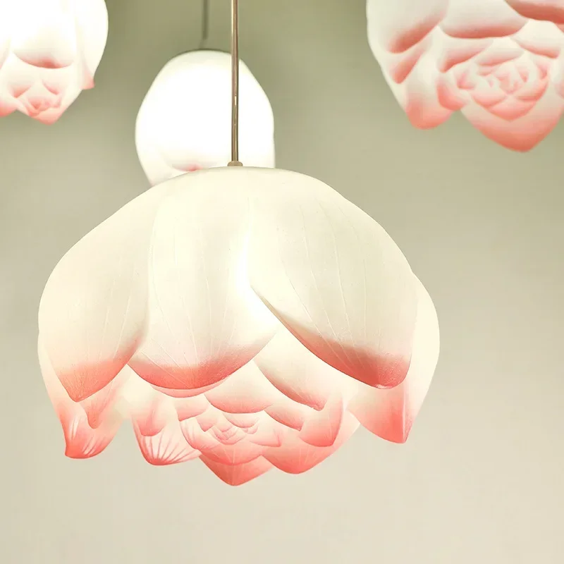 

Glass Pendant Pink Lotus Light New Chinese Home Decorative Lamp for Living Dining Room Tea Room - Lotus Lamp Pendant