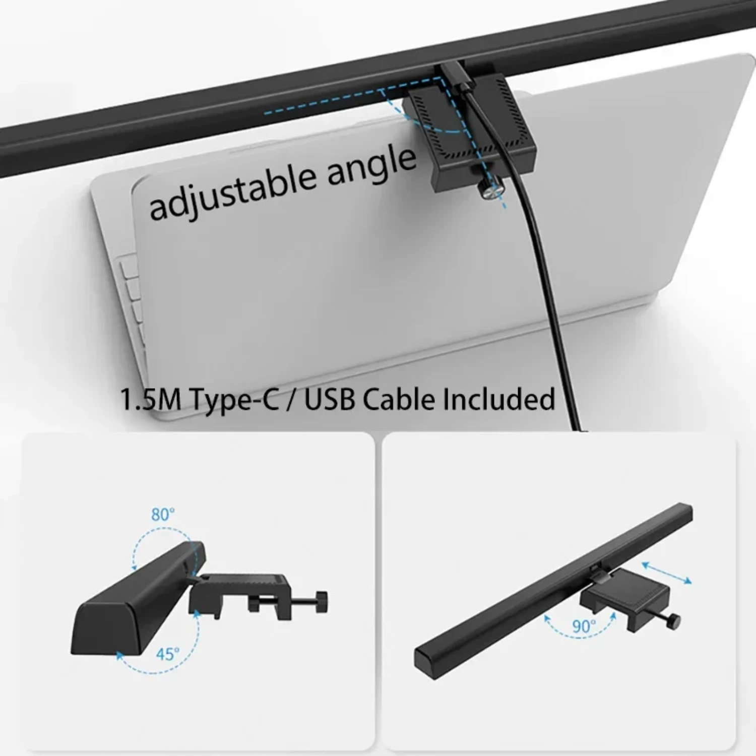 Nuova lampada da scrivania per la cura degli occhi 50/33 cm Lampada da lettura per monitor per computer con regolazione continua Lampada da tavolo sospesa alimentata tramite USB