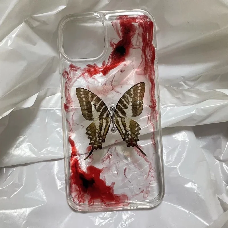 

4057 Original 3D Handmade Cell Phone Case Butterfly Chain Dark Gothic Art Horror Punk Style Customized Halloween Christmas Gift