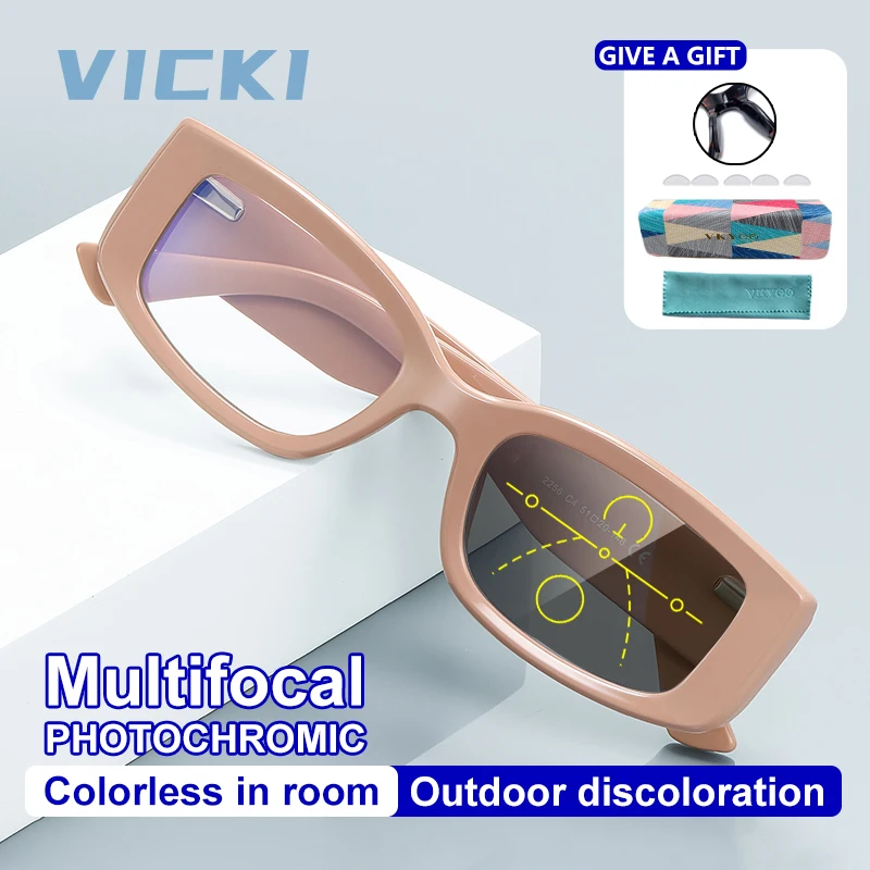 VICKI Fashion Glasses with 3D Texture Grid Anti-blue Light Lenses Prescription-eligible Customization Multifocal Photochromic