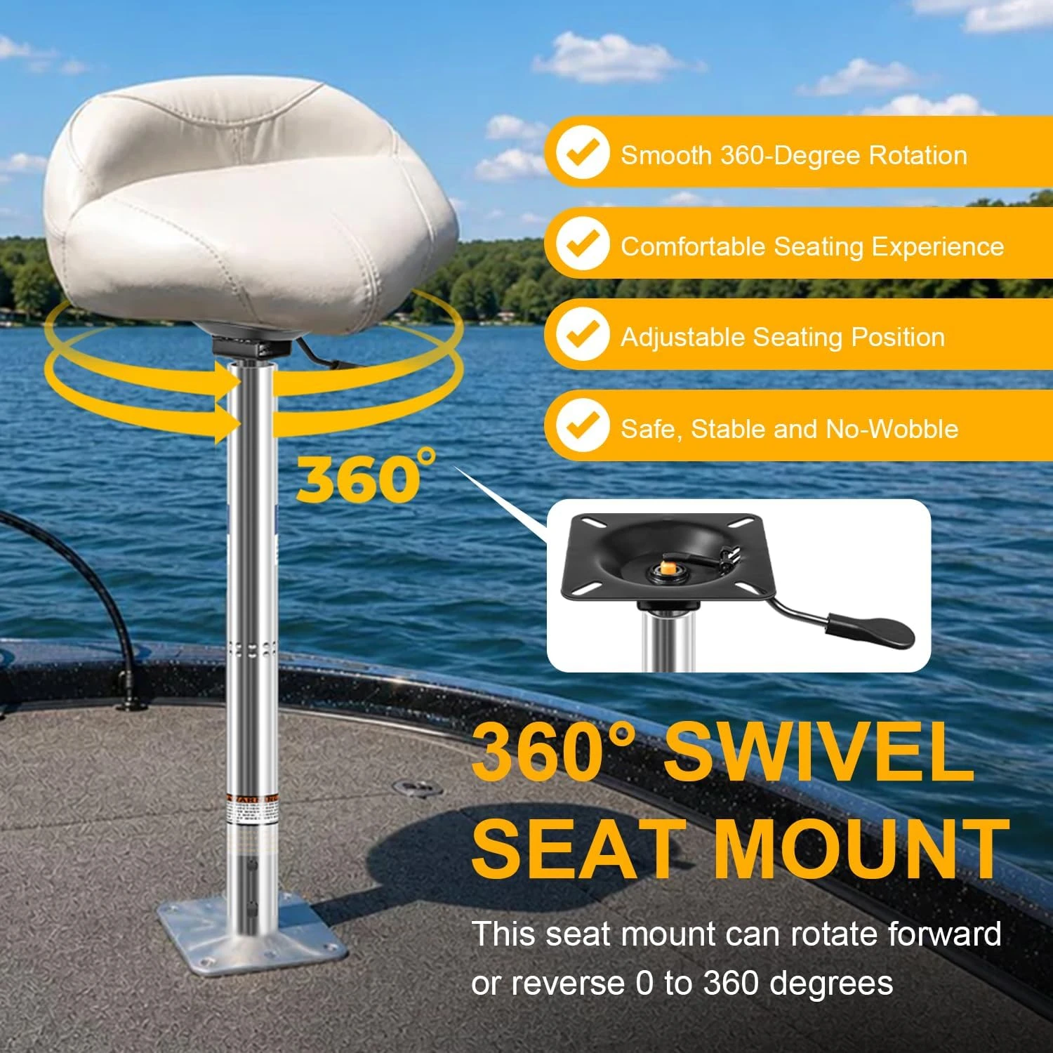 ANX SP-39204 Snap-Lock Power Pedestal Verstellbare Bootssitz-Halterung Verlängerungsstange 1,77" Stange 24"-30" Höhenverstellbar – Detail 10