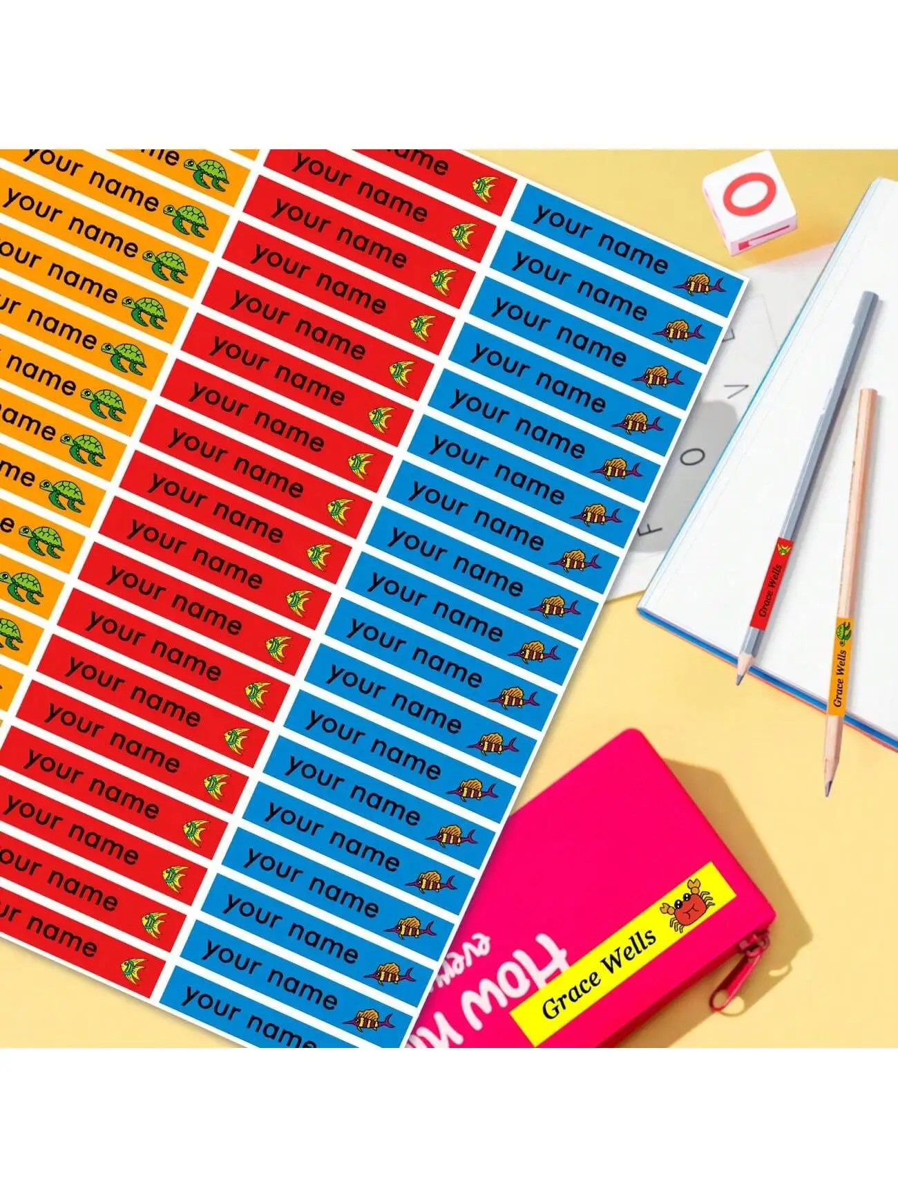 Custom Personalized Waterproof Labels for School Supplies Lunch Boxes Books Pencils Water Bottles Tooth - Name Stickers