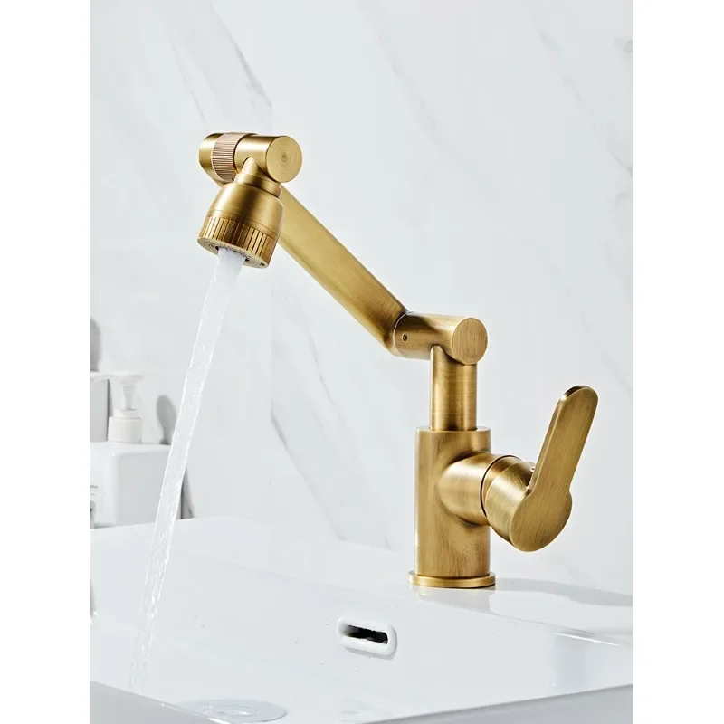 

All-copper universal rotating sink faucet hot and cold toilet bathroom cabinet wash face