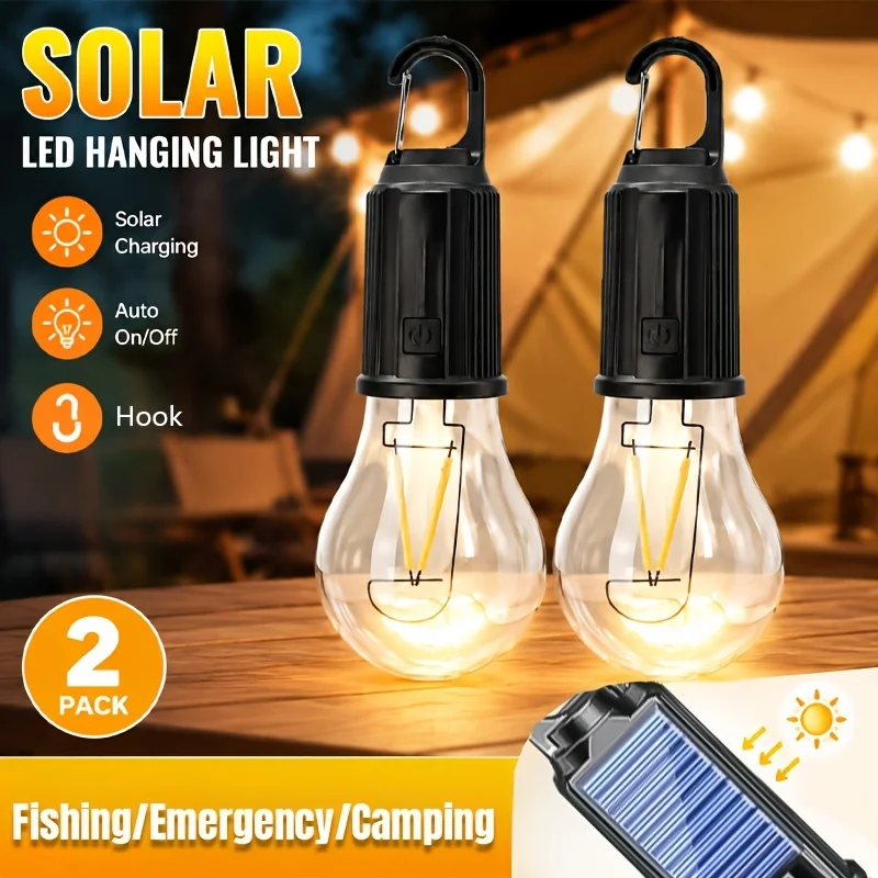 Solar LED Camping Lights Type-C Rechargeable Hanging Tent Li