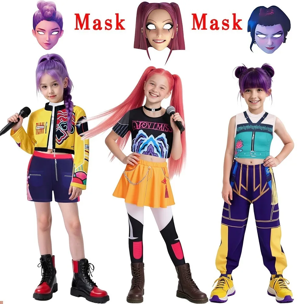 Косплей, парик, маска, наряд, куртка, топ и шорты, детский костюм демона для девочек, костюмы охотника на Хэллоуин, певица, косплей