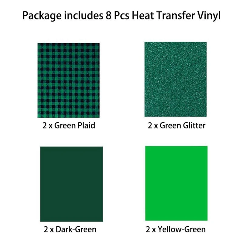 Vinilo de transferencia de calor de Navidad, 8 hojas, patrón de Plaidpattern verde, película de prensa de calor, vinilo HTV para bricolaje, fácil de instalar