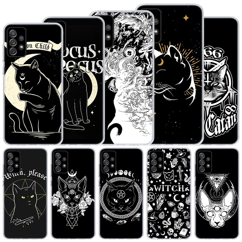 Witch And Cat Colorful Cute Soft Case For Samsung Galaxy A15 A14 A13 A12 A55 A54 A53 A52 Phone Cover A35 A32 A33 A25 A23 A22 A05