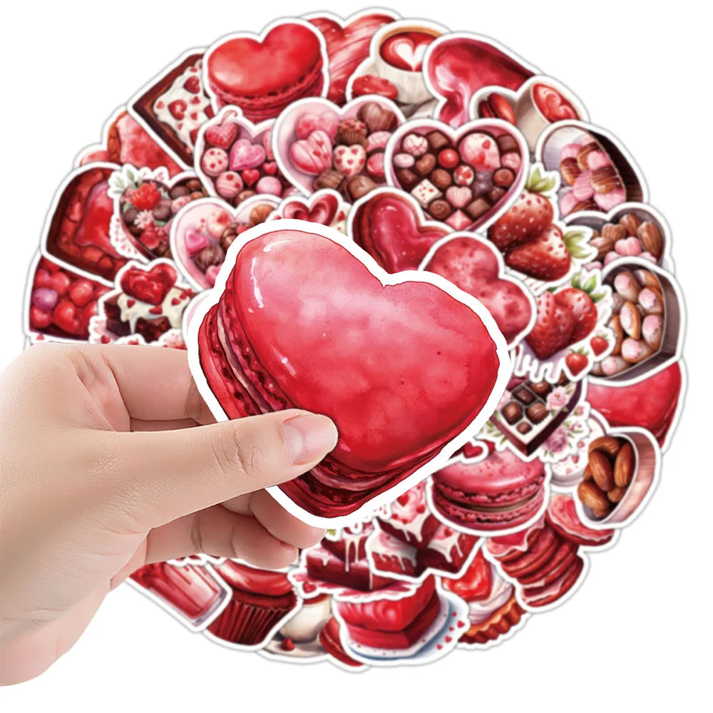 10/30/50pcs Valentine's Day Chocolate Cake Stickers Cute Heart Shape Food Drink Cartoon Decals Phone Diary Guitar Sticker Gifts