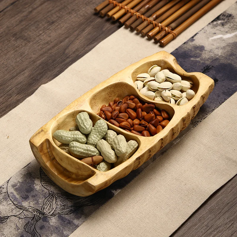 BP90 Bamboo Dry Fruit Tray, Japanese Style Candy Box, Creative Snack Organizer, Divided Tea Snack Plate for Nuts and Treats