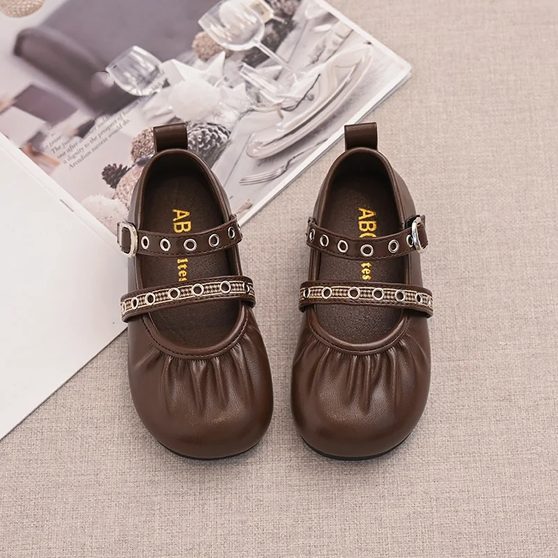 *Retro Fashion Comfortable and Elegant Casual Shoes Children's Best-selling Spring and Autumn Student Pearl Flat Girls' Shoes
