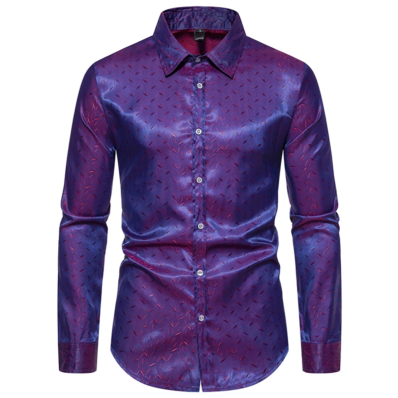 2024 New Men's Fashion Shirt Long Sleeve Casual Glossy Shirt Vintage Disco Party Prom Shirt Camisa