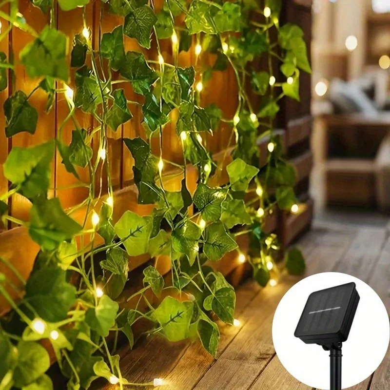Solar Ivy Vine Fairy Lights Outdoor - 7M 50LED Ivy Garland with Lights for Garden, Balcony, Tree, Wedding, Party Decoration