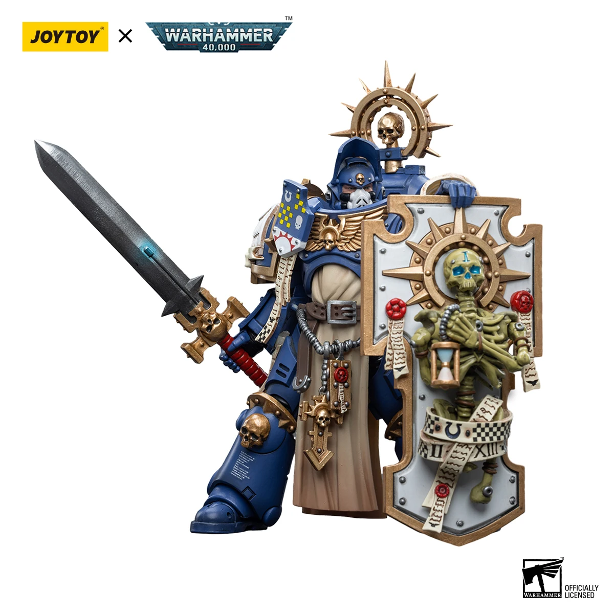 [متوفر] مجسم حركة JOYTOY 1/18 Warhammer 40K Ultramarines Primaris Captain مع درع بقايا ونموذج سيف كهربائي