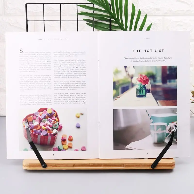 대나무 중공 조정 가능한 독서 책 홀더 트레이 페이지 종이 클립 접이식 태블릿 요리 책 휴대용 튼튼한 책꽂이