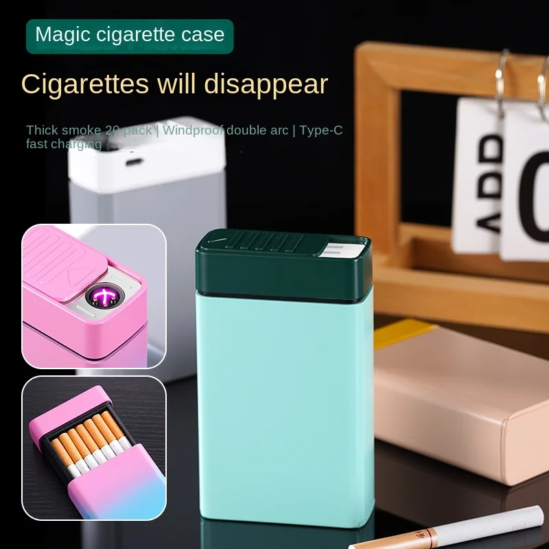 Creative Magic Cigarette Box Dual Arc USB Pulse Lighter Coarse Cigarette 20 Pack Cigarettes Will Disappear Toy Cigarette Box