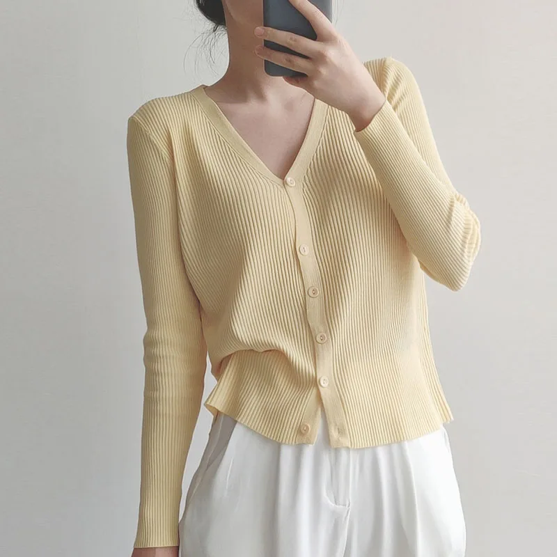 

Sueters De Mujer New V-Neck Knitted Sweater Women Cardigans Long Sleeve White Knit Sweater Cardigan Women Tops Knitwears Q3664