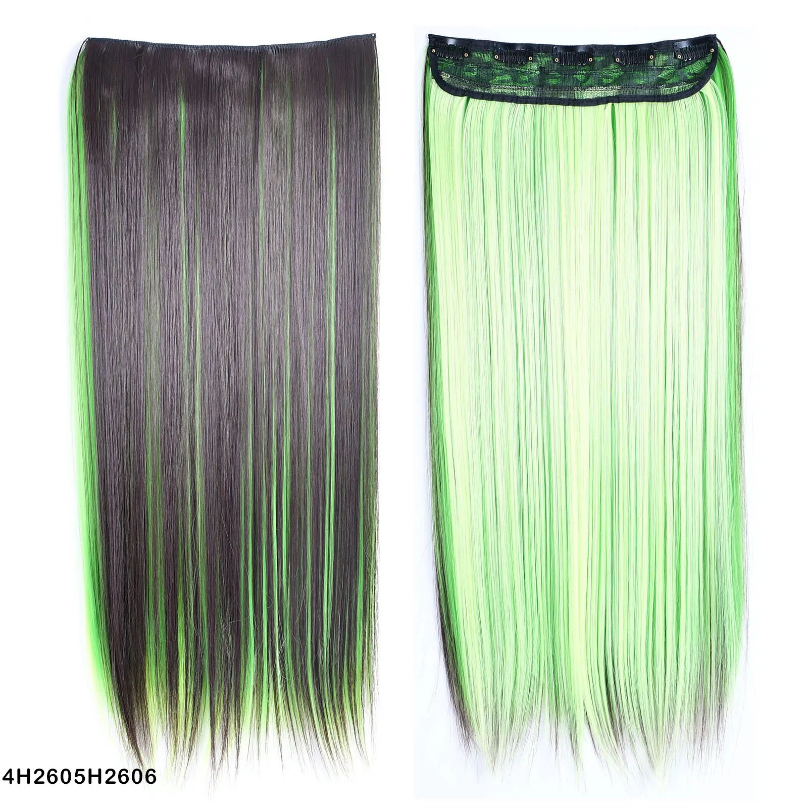 Jeedou Straight Synthetic Hair 5Clips Clip in One Piece Hair Extension Blue Brown Green Pink Highlighted Piano Color