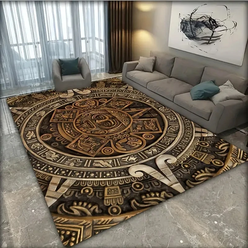 Ancient Aztec Ethnic Tribal Mayan Calendar Print Living Room Rug Bedroom Chair Cushion Gothic Decor Aesthetic Room Decor Art Rug