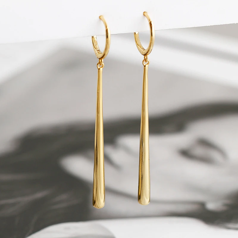 New Fashion Long Pendant Drop Earrings For Women Glossy Copper Elegant Female Dangle Earring Piercing Accessories Jewelry Gifts