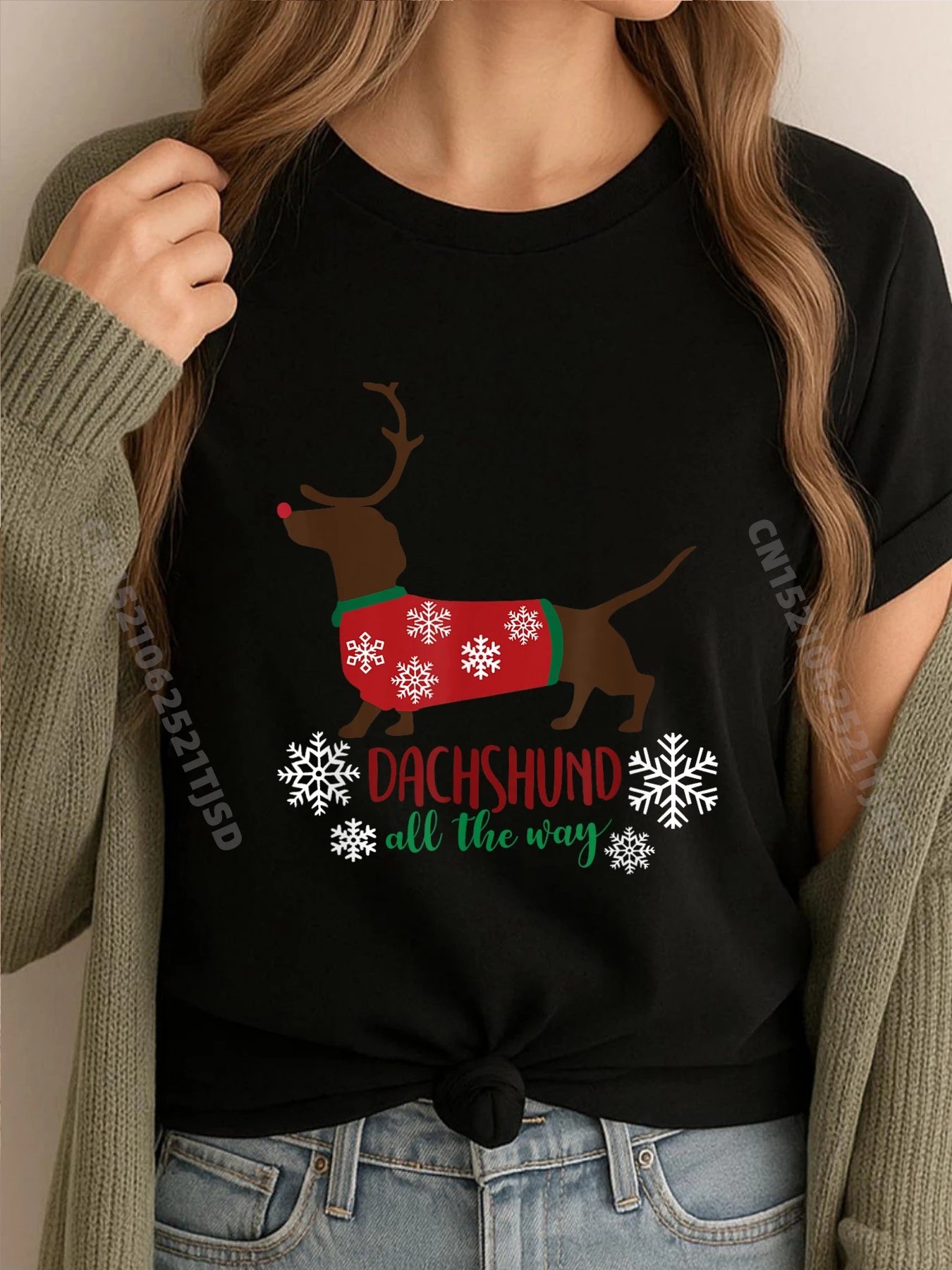 

Рубашка с таксой All The Way, уродливый рождественский свитер, футболки с аниме, женская одежда с принтом