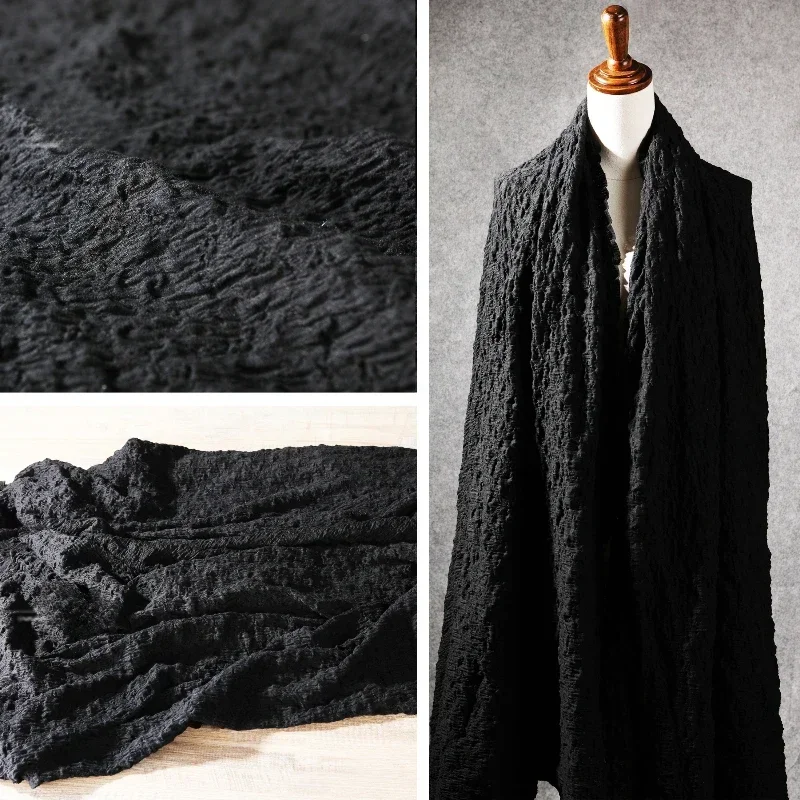 Black Reconstructed Embroidered Folded 3D Fluffy Special Texture Personalized Reconstructed Clothing Fabric