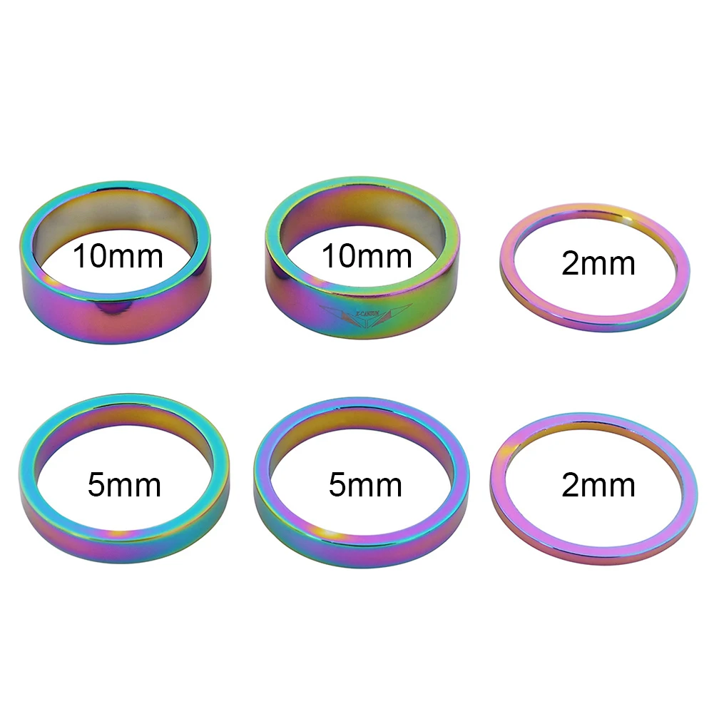 6Pcs Bike Headset Stem Spacers 2/5/10mm Bicycle Headset Spacer Bicycle Washer Spacing Pad Aluminum Alloy for MTB Mountain Bicyle