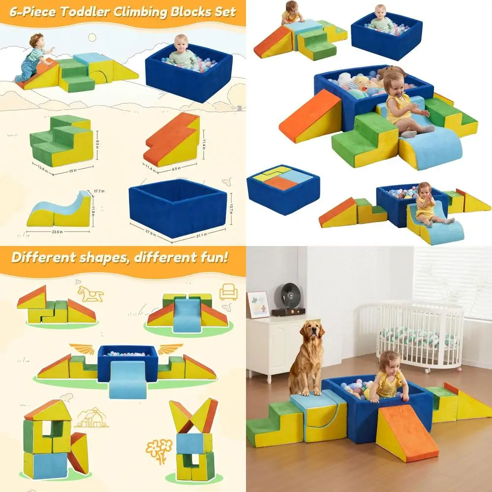 

6-Piece Colorful Soft Foam Climbing Blocks with Ball Pit for Toddlers, Indoor Play Gym for Child Development (Balls Not Included