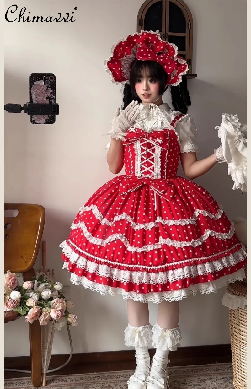 Robe Lolita Vintage à pois, Design Original, Style poupée de fête d'anniversaire, nœud doux, robe princesse JSK pour filles mignonnes pour femmes