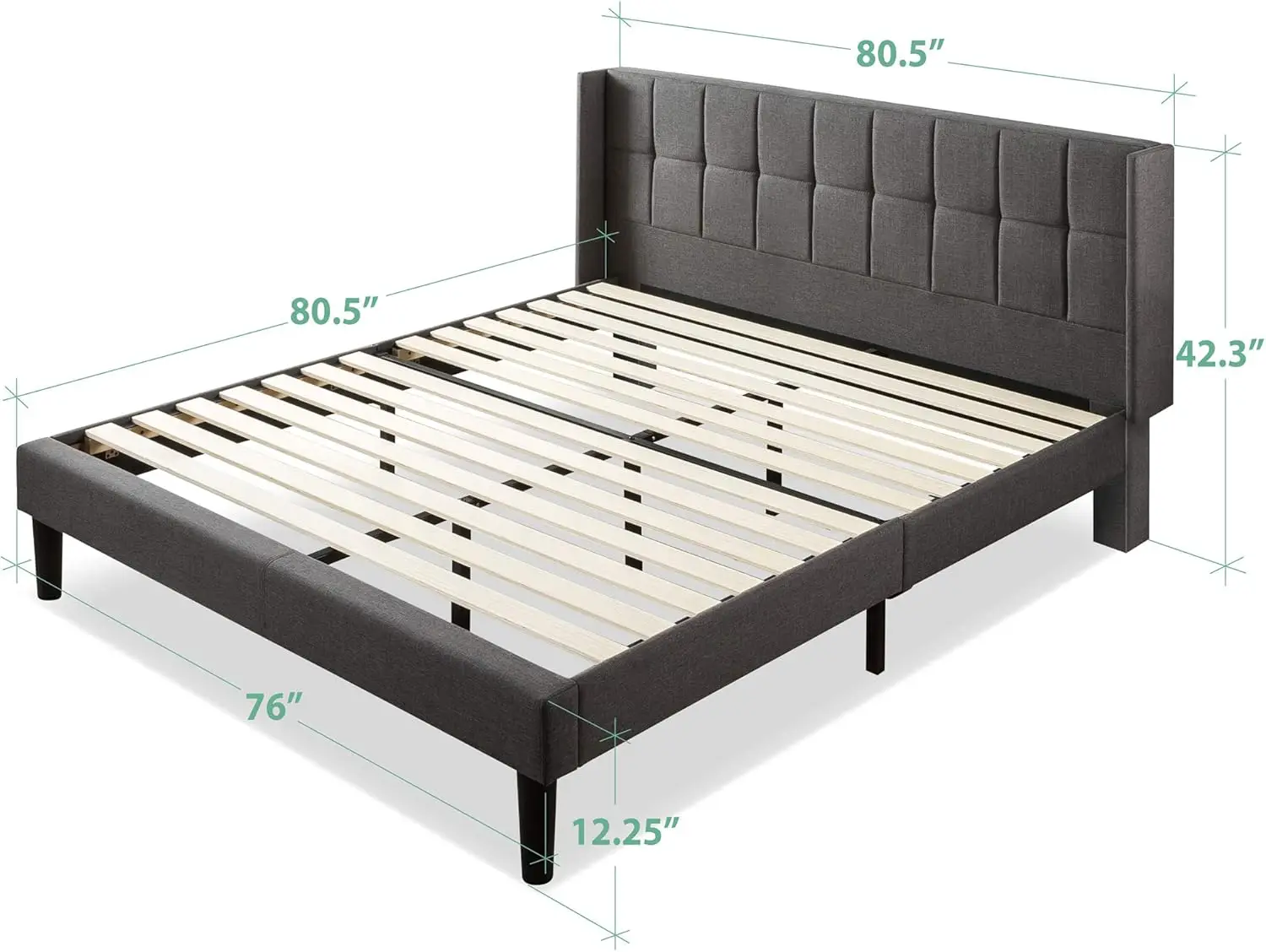 Upholstered Platform Bed Frame with Wingback Headboard, Mattress Foundation, Wood Slat Support, No Box Spring Needed