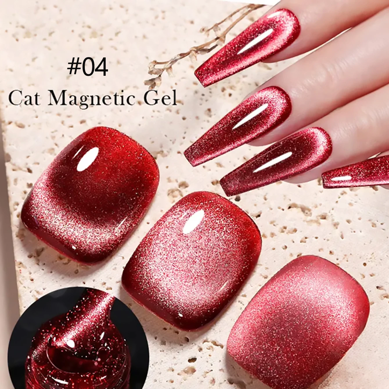 1 pz TC Natale Popolare Rosso Scintillante Occhio di Gatto Gel Smalto per unghie Sbiancamento Pietra Preziosa Scintillante Perle di Vetro Rosso Cat Eye Nail Art