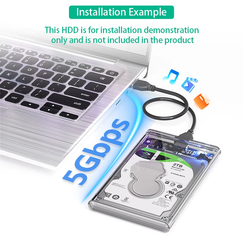 新型2.5インチSATA HDD/SSDエンクロージャー ポータブル2.5インチハードドライブディスクエンクロージャー USB3.0 - SATA変換 外付けHDD 透明プラスチックケース