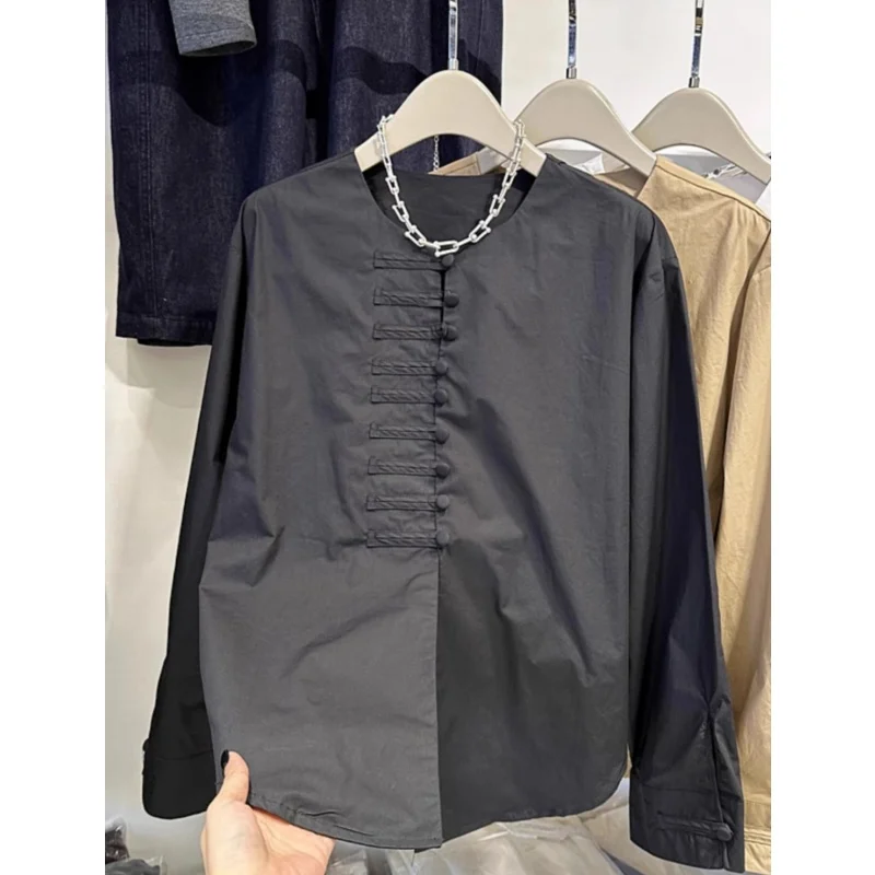 

Extra Large 300 Pounds New Chinese Style Button up Long Sleeve Shirt Men's Fashion Autumn New Small Design Top Clothes