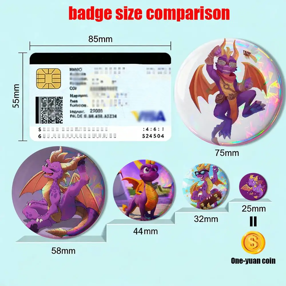 game Spyro the Dragon Sparx HD Print 58mm 44mm Round Lapel Pins Pretty Derby Round Display Brooches Brooch Badges
