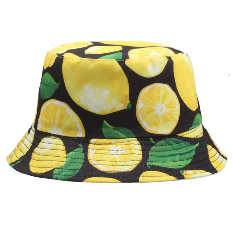 Summer Lemon Printed Bucket Hats For Women Men Kids Cherry Pineapple Double-Sided Panama Caps Fishing Bob Sun Fisherman\'s Hat