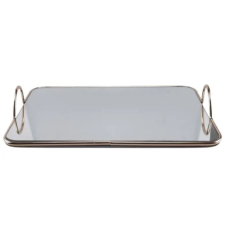 

Glass Mirrored Jewelry Storage Tray Cosmetic Make Up Organizer dessert display plate Home Decoration Rack Desktop Plate Tray